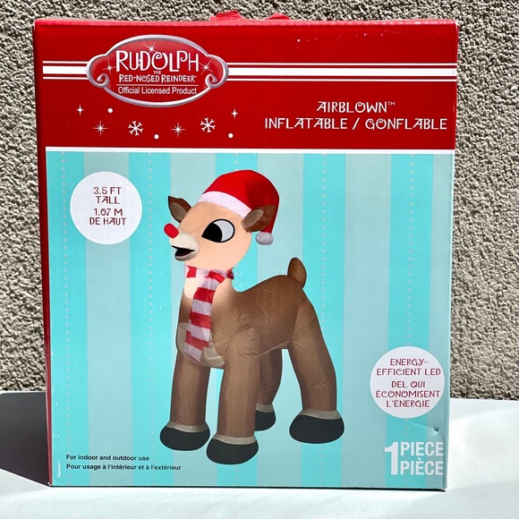 Rudolph The Red Nosed Reindeer 3.5' Airblown Inflatable w/ Light Up Nose - Gemmy - Picture 4 of 8